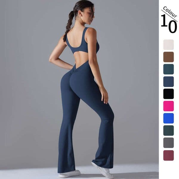 New Solid Color Beautiful Back Hip-Lifting Long Slim Fit Wide-Leg One-Piece Sports Running Fitness Yoga Suit