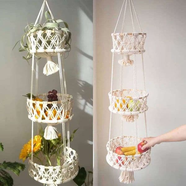 Fruits Plant Hanging Basket Woven Tapestry Room Decor Home and Decoration for Bedroom Wall Art Aesthetics Ornaments Bohemian 26Y0203