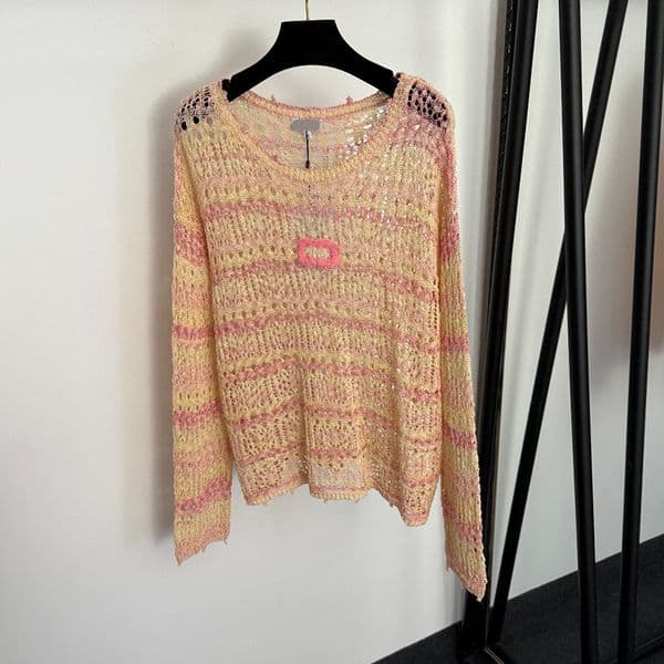 Hollow Out Jumper Sweaters For Women Luxury Brand Embroidered Knit Tops Stylish Striped Long Sleeve Knitted Sweater Pullovers