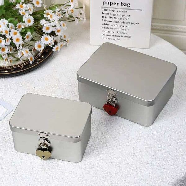 Hot Sale Silver Lockable Tin Multifunctional Desktop Metal Jewelry Storage Empty Box 26L0203