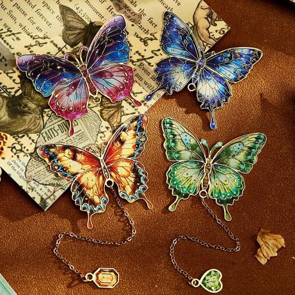 Retro Oil Painting Butterfly Bookmark Metal Tassel Pendant Book Page Folder Student Reading Mark Book Accessories Aesthetic Gift 260203