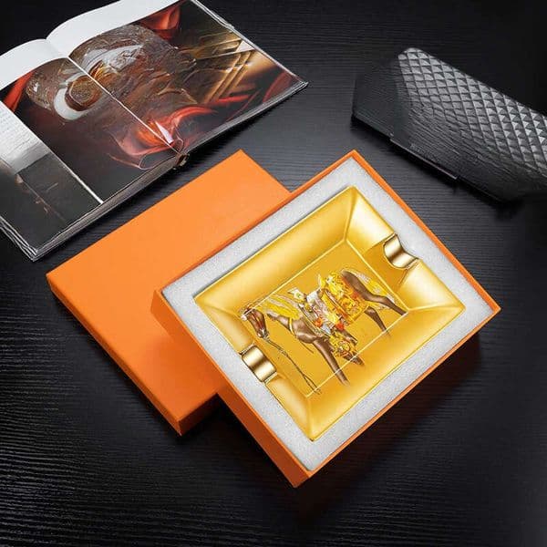 European Style Ceramic Cigar Gold-Plated Silk Scarf High-End Horse Rectangular Large Ashtray Gift B2