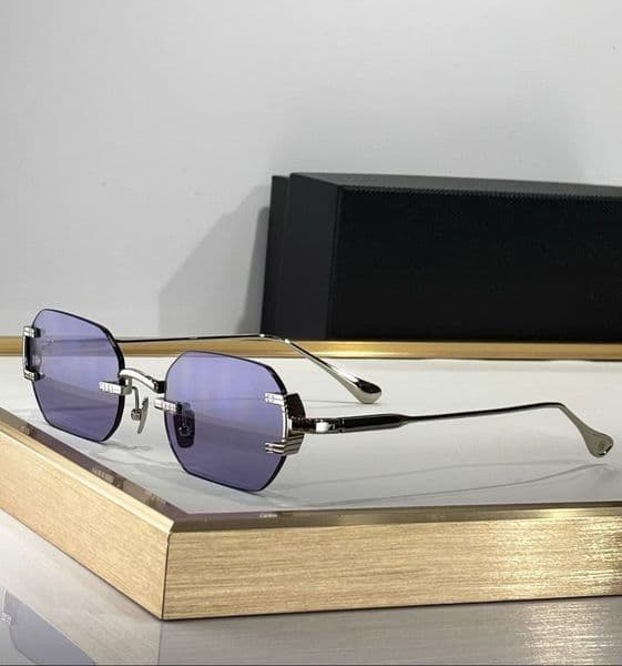 Rimless Squared Sunglasses Silver Metal Frame Blue Mirror UV Protection Shades Sunnies Eyewear Anti-Reflective Glasses for Travel Beach Outdoor
