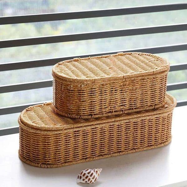 Bohemian Imitation Rattan - Woven Storage Box, Dust-proof Cutlery Frame, Home Decoration Basket Kitchen Organizer 26L0203