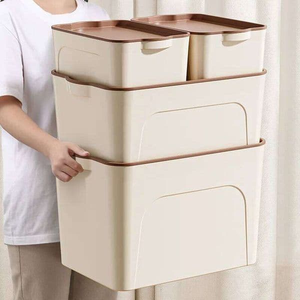 Stackable Sundries Toy Box with Cover Plastic Closet Wardrobe Desk Organizers Clothes Kitchen Storage Containers Baskets 26L0203