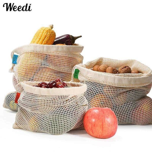 Organic Cotton Reusable Produce Bag, Durable, Eco Friendly, Fruit Potato Mesh Storage Bags Drawstring Organizer 26Y0203