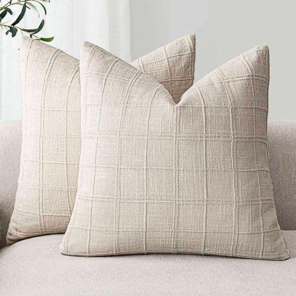 Pillow Case Set of 2 Decorative Linen Check Throw Pillow Neutral Farmhouse Vintage Cushion Covers Modern Boho Home Decor For Sofa 26W0203