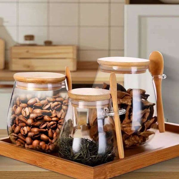 2026 New 34Oz Sealed Glass With Spoon And Lid Clear Spice Small Food Storage Container Sugar Tea Kitchen Coffee Jar 26Y0203 Free Shipping