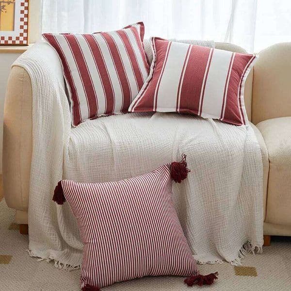 Classical Striped Cushion 45X45cm Hawthorn Red Ivory Recycle Polyester Fabric Pillow Cover Indoor Outdoor Home Decoration B2