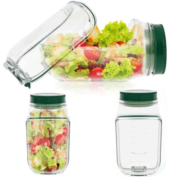 1/2Pcs Leakproof Plastic Salad Container w/ Side-opening Cover Portable Breakfast Fruit Storage Box for Picnic Office 26Y0203