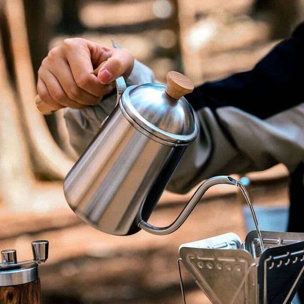 Pour Over Coffee Kettle Gooseneck Stainless Steel Tea Kettle, Hand Maker Brewed Pot Bean Grinder Folding Filter Cup 26H0203