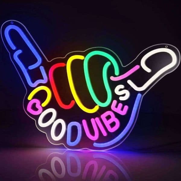 Good Vibes Sign USB Powered LED Neon Light Wall Decor Game Room Bedroom Home Man Cave Bar Party Gift for Friend 26Y0203