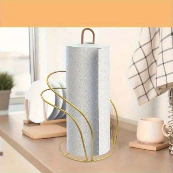 Black Gold Elegant Design Iron Roll Paper Towel Stand Reinforced Base Non-Slip Toilet Tissue Holder 26Y0204