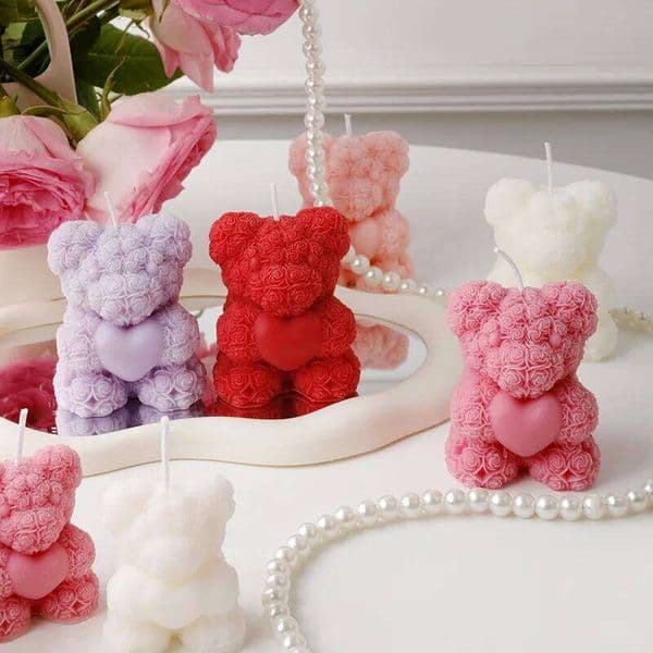 Rose Bear Scented Candles - Cute Decorations & Handmade Gifts Women / Friends, Ideal for Wedding Souvenirs, Valentine's Day S260203