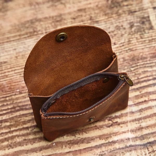 NUPUGOO Genuine Leather Retro Coin Purse Mens Double Wallet Small Card Bag Men And Women Universal Coin Key Bag 260202
