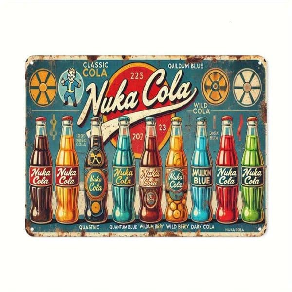 NUKACOLAVINTEDGE Vintage Nuka Cola Metal Wall Sign Retro Soda Art Decor | Classic Game Theme 26Y0204