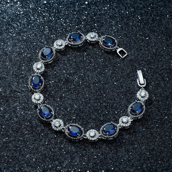 Korean Style Blue Zircon Women Light Luxury Retro & Exquisite Geometric Oval Bracelet Elegant Jewelry