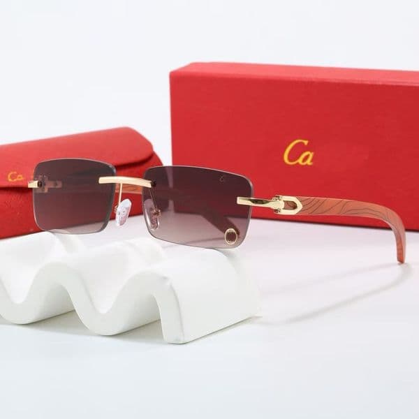 Women party sports designer for sunglasses Rimless wooden temple square Square casual thin mirror legs frame Fine flat lenses Beach Glasses Retro Frame