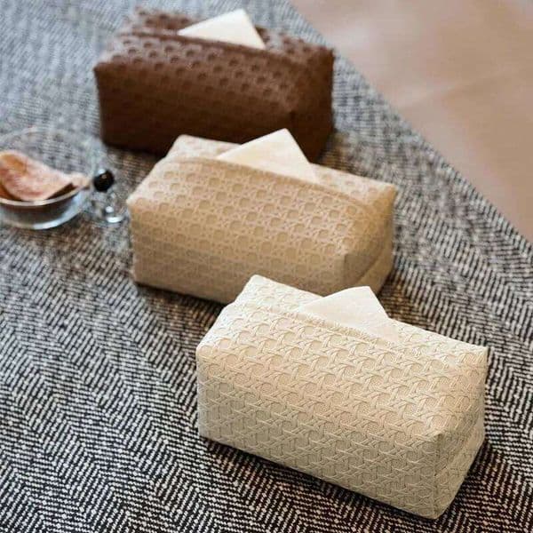 New style 1pcs Rattan Weave Texture Leather Waterproof Tissue Storage Box for Living Room Bedroom & Car 26H0204