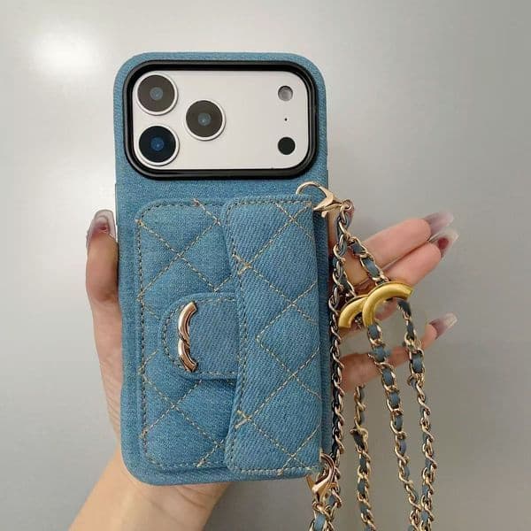 Crossbody Denim Phone Case Designer iPhone Case for iPhone 17 Pro Max 16 ProMax 15 13 12 14 Case Card Pocket Holder Winter woolen shockproof Wallet Case Chain Lanyard