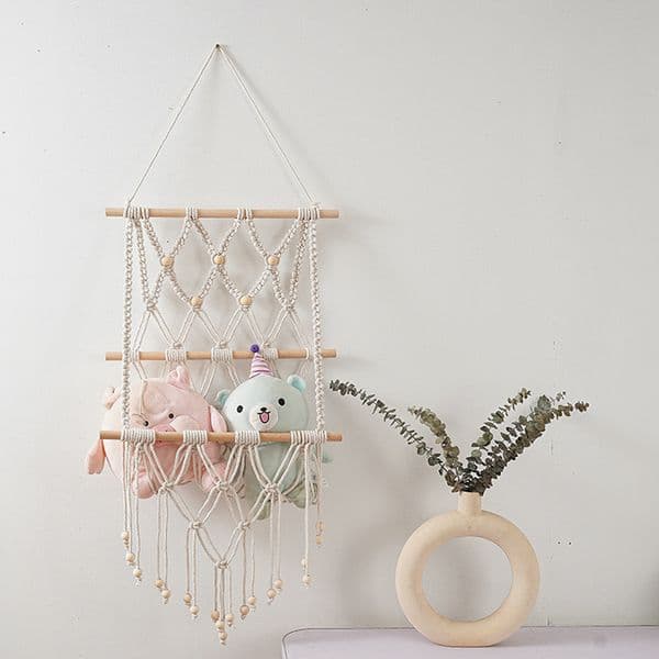 Bohemian Macrame Book Hanging Shelf Organizer Handmade Cotton Storage Rack with Magazine Fringe for Home Decor