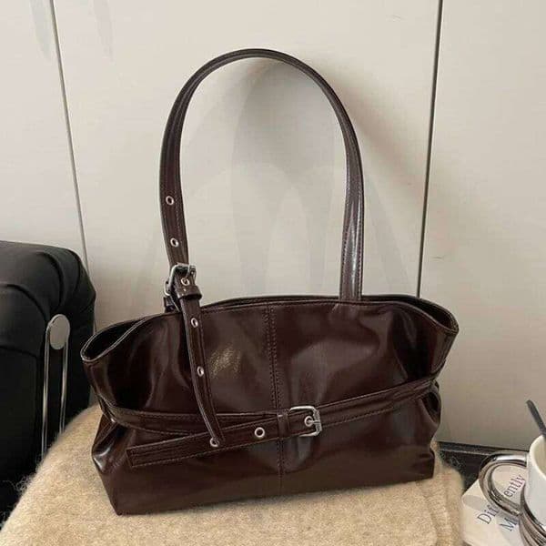 Fashion Simple Women's Underarm Korean Belt Buckle Design Large Capacity High-end Leather Versatile Waist Shoulder Bag Y260204
