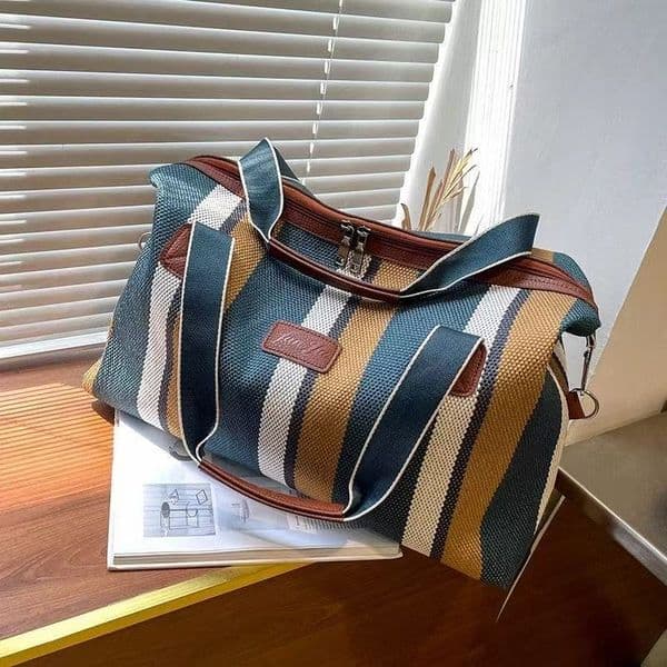 WomenFashionable canvas shoulder bag trendy striped handbag sports bag hot sell Organizer bags