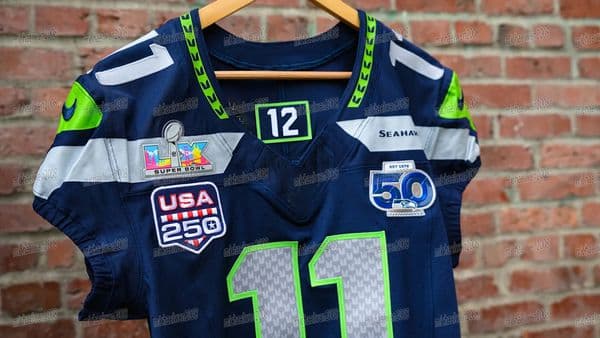 Seattles Seahawkss 2026 Super Bowl LX Patch 50th Anniversary USA 250 Football Jersey Sam Darnold Kupp Jaxon Smith-Njigba Witherspoon Walker Lockett Wagner 789