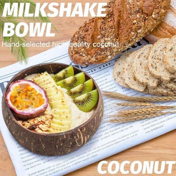 1pc Natural Coconut Wood Set - Salad/Smoothie/Ramen Bowls & Spoon, Kitchen Tableware Utensils, Salad Bowl 26W0204