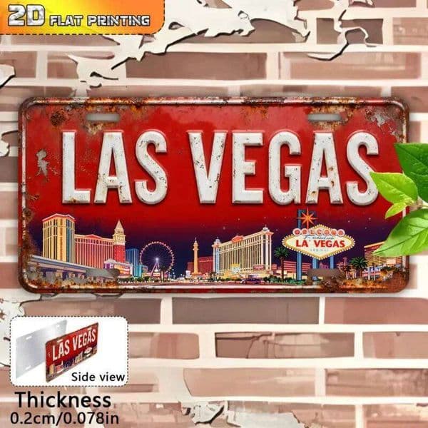 2D Flat, 1pc Vintage Las Vegas Neon Sign - 6x12 Inch Aluminum Wall Art with Iconic Strip & Bellagio Design 26Y0204