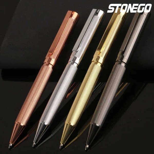 STONEGO Ballpoint Pen, Retractable Signature Pen Crest Style Metal Housing Black Ink Medium Point 1.0mm 26Y0203