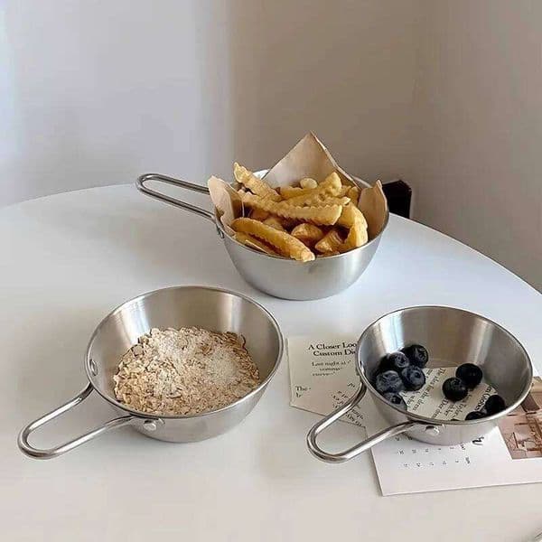 1 Pc Korean Style Stainless Steel Sauce Bowls 12CM with Handle Seasoning Dipping Dishes Bowl for Hot Pot Fruit Salad Snacks 26W0204