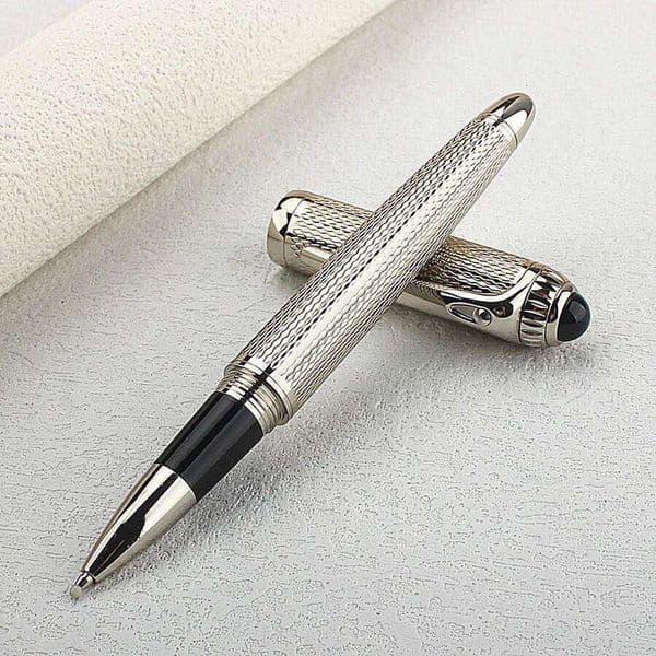 Luxury Quality Metal Rollerball Silver Mesh Pattern Stationery Office School Supplies Ink Pen New 26Y0204