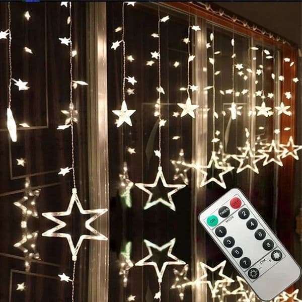LED Pentagram Curtain Light Indoor Room Decorative Light Wedding Birthday Remote Control Curtain Lamp String with Tail 260202