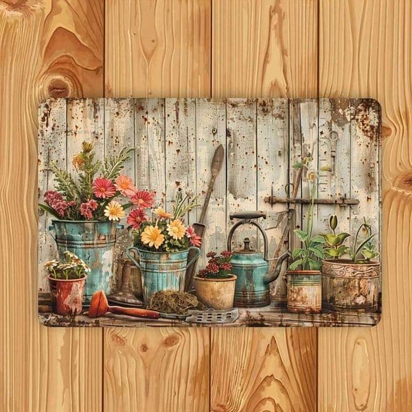 Retro floral metal plaque - suitable for home, office, bar, caf , garage library, indoor and outdoor decoration -2D 26Y0204