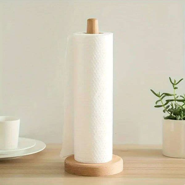 Detachable Bamboo Paper Towel Holder - Freestanding Kitchen Roll Organizer, Vertical Storage Rack for Home, Restaurant, Bathroom 26Y0204