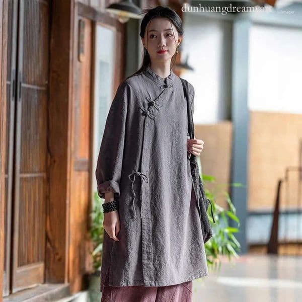 designer Ethnic Clothing 2026 Spring Chinese Sle Women's Cotton Linen Top Monastic Side Buttoned Waist Cord Improved Hanfu Traditional ...