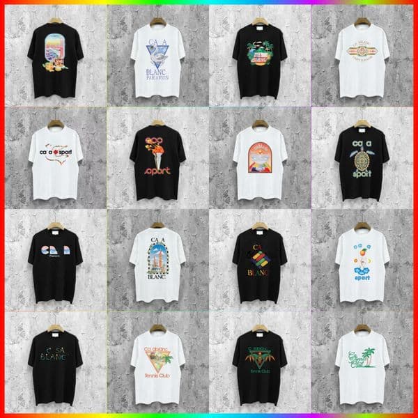 CasasBlancashirts Mens Short Sleeve Designer Pure Cotton Tshirt Crew Neck Shirt Shorts Set Vintage Sweater Loose Short Sleeve Shirts