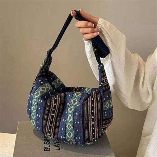 Tribal Style Shoulder Bag, Foldable Crossbody with Zipper Closure, Striped Pattern, Flag Theme Hand Washable Edge Painted Lining C260204