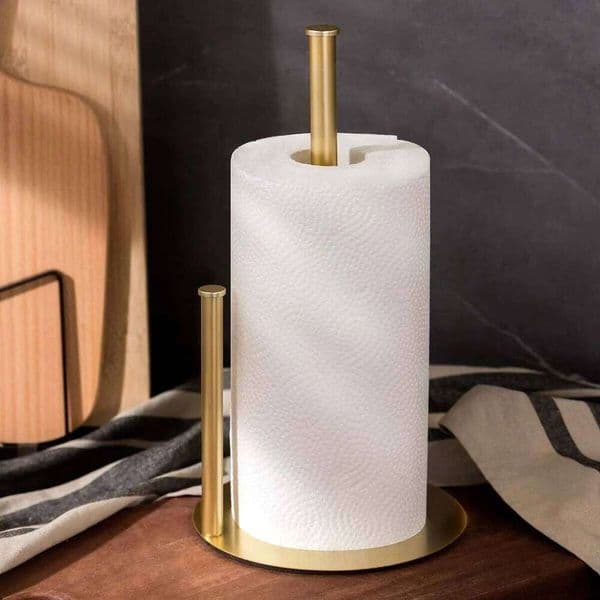 Golden Stainless Steel Double Pole Towel Kitchen Tissue Holder Household Vertical Roll Paper Storage Rack 26Y0204
