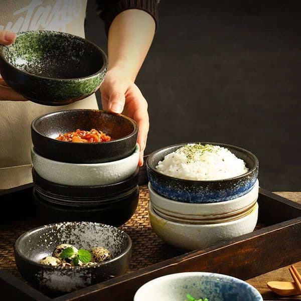 Short Ceramic Rice Bowls Beautiful Colors Tableware Table Decoration Korean Noodles Ramen Soup Bowl Porcelain Dishes to Eat 26W0204