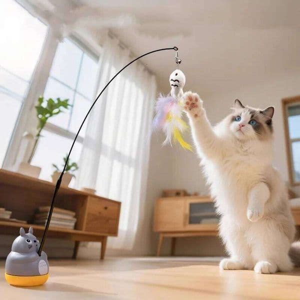 Funny Cat Long Steel Wire Feather Stick Kitten Interactive Rotating Fishing Pet Teaser Toy for Cats Entertainment 26W0204