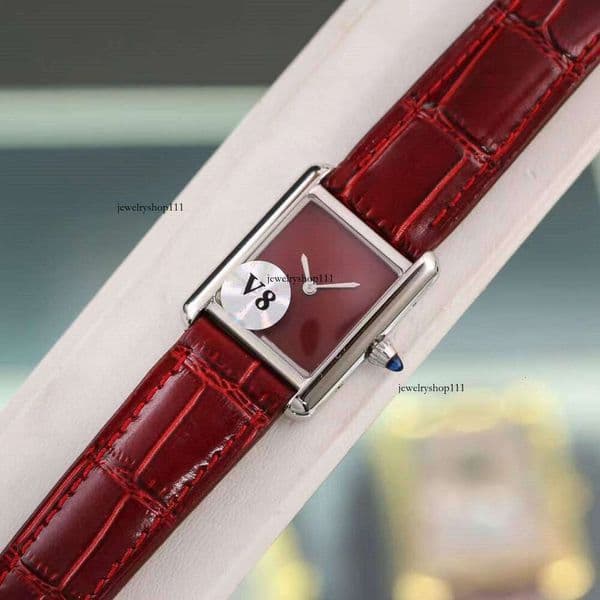 Famous Brand Tank Watch Genuine Leather Blue Green Red Dial Wrsitwatch For Women Lady Quartz Clock Stainless Steel V8 Factory WaterProof Rectange Geometricbt