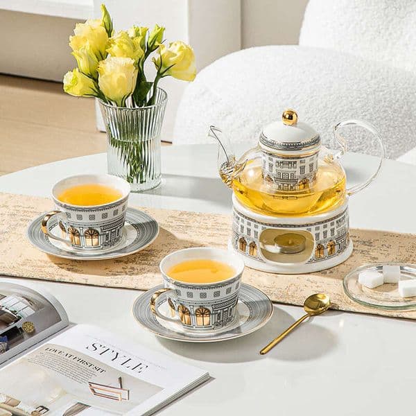 Ceramic Flower Candle Holder Heating Glass Fruit Teapot Nordic Light Luxury Afternoon Tea Set B5