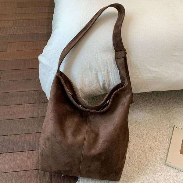 Vintage Suede Texture Simple Crossbody Tote Women New Korean Style Versatile Shoulder High Quality Commuter Storage Bag Y260204