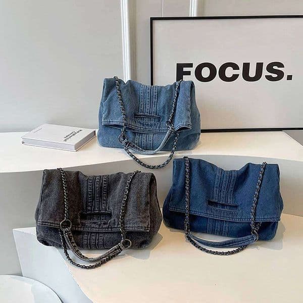 Retro style denim chain shoulder bag, dual-purpose commuting crossbody bag for women, large capacity fashionable tote bag.zwq C260204