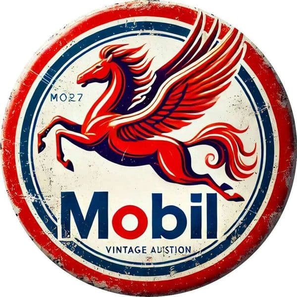 1pc Vintage Mobil Pegasus Aluminum - 8x8" Rustic Distressed Sign, Home Kitchen Garden Hotel Decor, Metal Wall Art 26Y0204
