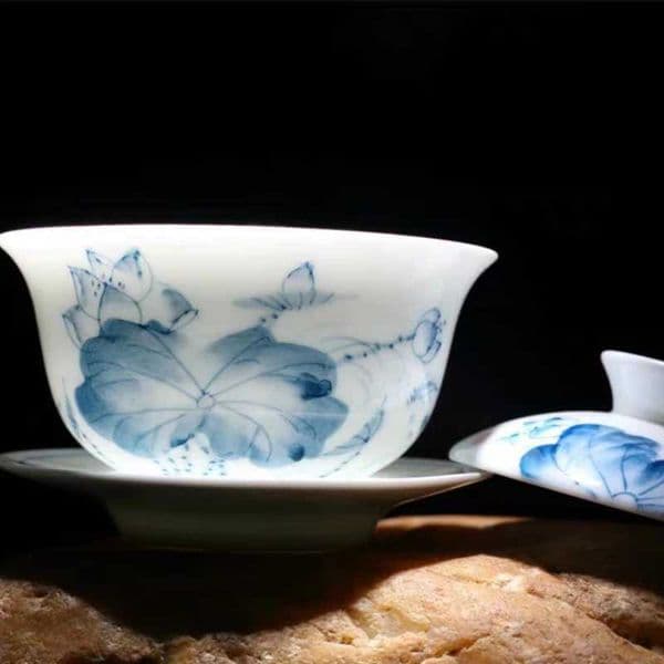 Premium White Porcelain Gaiwan Set 160ml - Blue White Ceramic fu Tea Bowl Sancai Covered Cup Chinese Tea Ceremony H260204