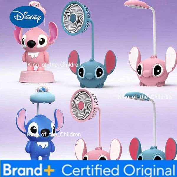 Disney Lilo & Stitch Led Night with Pencil Sharpener Foldable Cute Desk Small Book Lamp Fan Recharge Light Gift H260204