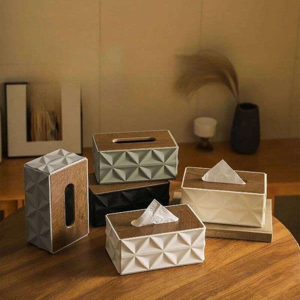 New style Large Capacity Ripple Tissue Box Minimalist Desktop Organizer with Thick Solid Wooden Lid Space Saving Home Storage Decor 26H0204